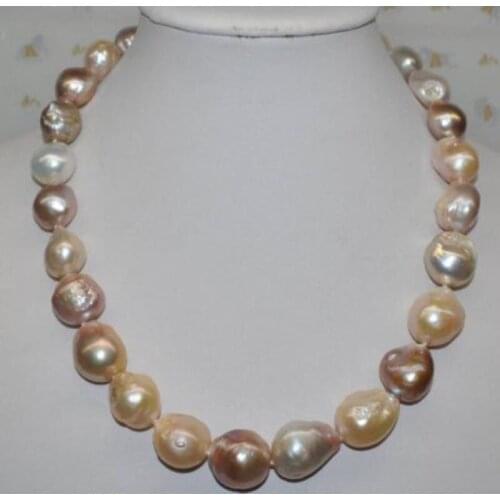 Elegant13-14mm south sea multicolor pink purple necklace 18"