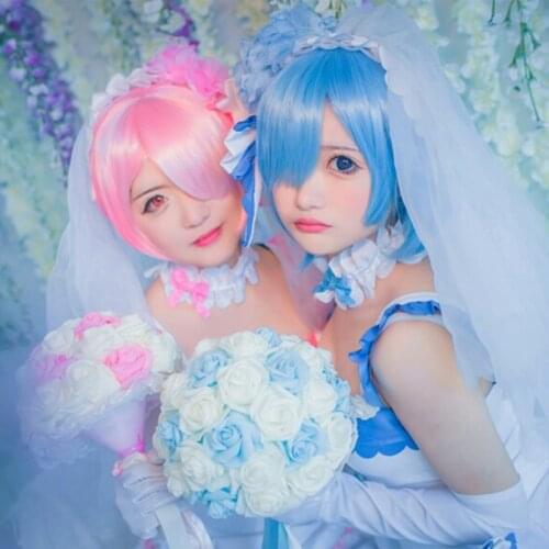 Re:Life in a different world from zero Ram/Rem wedding dress Flower cosplay Halloween Carnival Anime Expro bridal bouquet