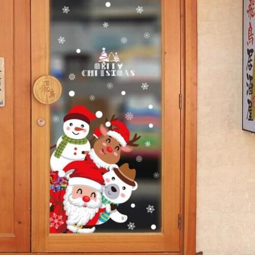 Christmas Self Adhesive Window Mirrors Stickers Santa Claus Deer Pattern Glass Stickers For Home New Year Party Decoration Suppl