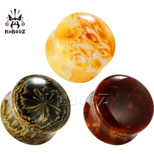 New Stripp Bamboo Yellow Clouds Resin Ear Plugs Piercing Expanders Stretchers Saddle Design Ear Studs Body Jewelry Sale in Pair