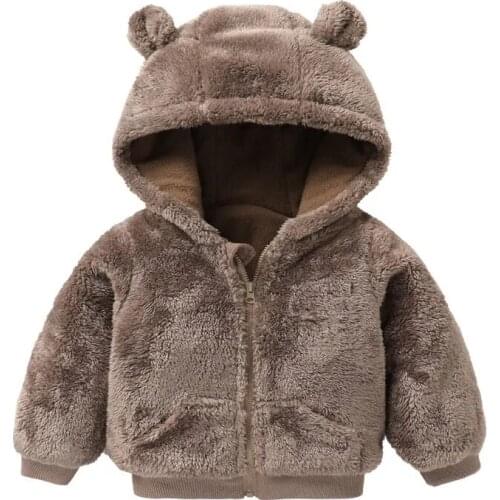 Girl and boy Wool Sweater Coat Winter Clothing Newborn Plush Thickened Babys Bear ear hood Clothing 1- 6 Year Old Baby Clothes