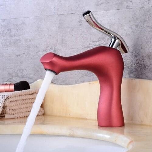 Basin Faucets Modern Red Bathroom Mixer Tap Brass Washbasin Faucet Single Handle Single Hole White/Black Waterfall Faucet Taps