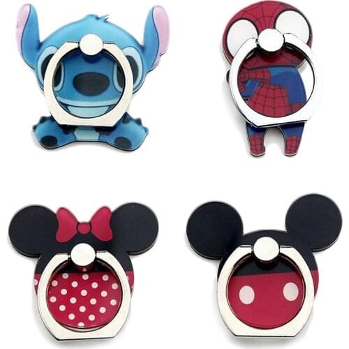 Mickey Minnie 360 Rotatable Finger Ring Mobile Phone Holder Stand Grip Anime Spiderman Stitch Phone Back Sticker Pad Bracket