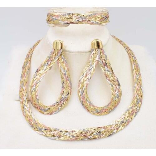 High Quality Dubai Italy 750 Gold color Jewelry BIG Set For Women african beads jeweLry fashion necklace set earring jewelry Hig