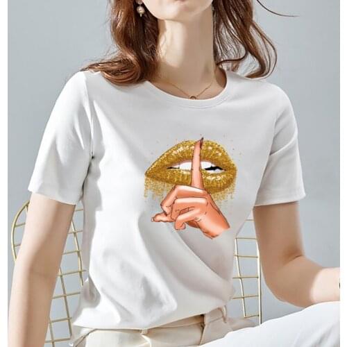 Womens Summer Street Fashion Sexy and Playful Casual Printed T-shirt Ladies O-neck Cotton Top T-shirt Bottoming Shirt