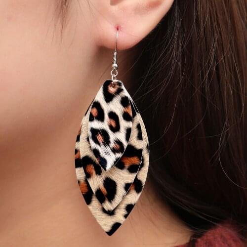 Bohemian style new fashion simple retro exaggeration leopard double layer PU leather sexy womens versatile earrings wholesale
