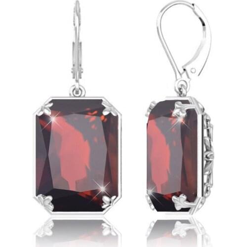Szjinao Vintage 100% 925 Sterling Silver Red Garnet Gemstones Long Drop Earrings For Women Statement Indian Wedding Jewelry 2021