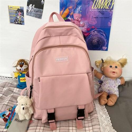 Women Backpack for Girls Teenage Nylon Pink Back Pack Female Cute Bear Pendant