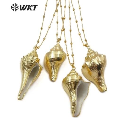 WT-JN071 Trumpet Shell Pendant Necklace Natural Sea Shell With Full Gold Dipped Conch Shell Necklace Women Fashion Jewelry Gift
