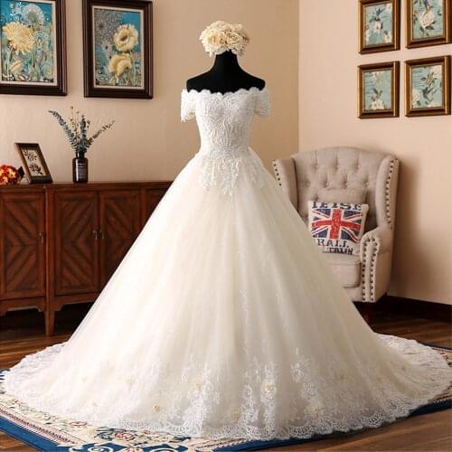 Vestidos De Novia Ball Gown Wedding Dress Boat Neck Robes De Mariage Beading Pearls Luxury Trouwjurk Hand Made Flowers Sukienka