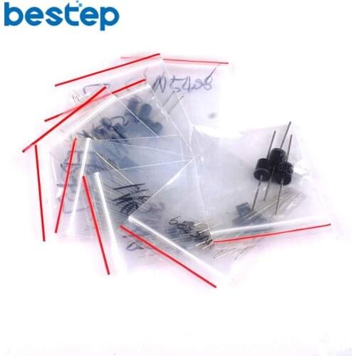 1N4148 1N4007 1N5819 1N5399 1N5408 1N5822 FR107 FR207 6A10,9values=103pcs,Electronic Components Package,Diode Assorted Kit