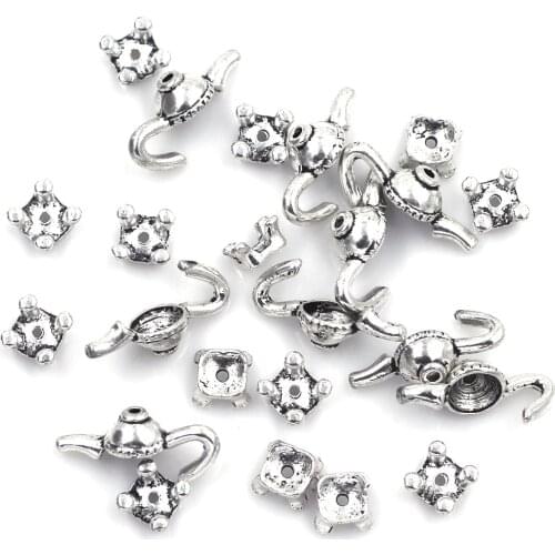 20Sets End Beads Cap Teapot Cute Silver Tone Metal Fit Charms Bracelets Jewelry DIY Making Findings 21x12mm