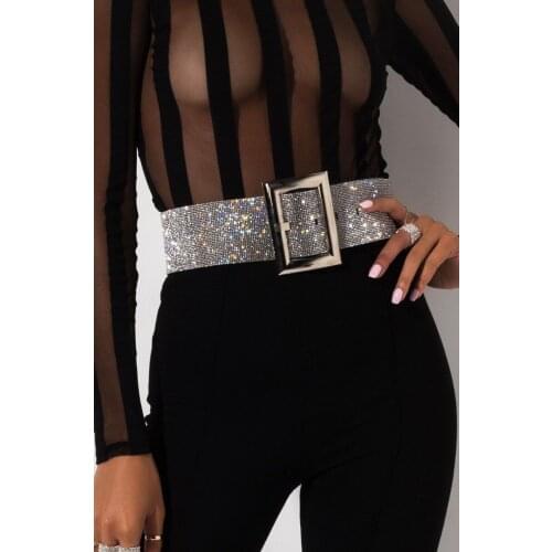 2021 Bling Rhinestone Waist Belt Wide Corset Silver Gold Black Crystal Strap European Night Club Girls Waistband Belt Commerbund