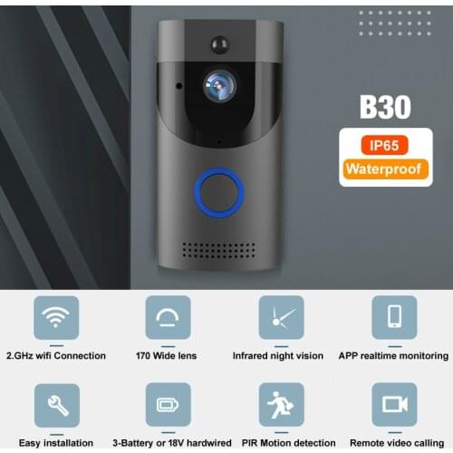 Anytek B30 WIFI Doorbell Cat eye IP65 waterproof Smart video Door chime 720P wireless intercom FIR Alarm night vision IP camera