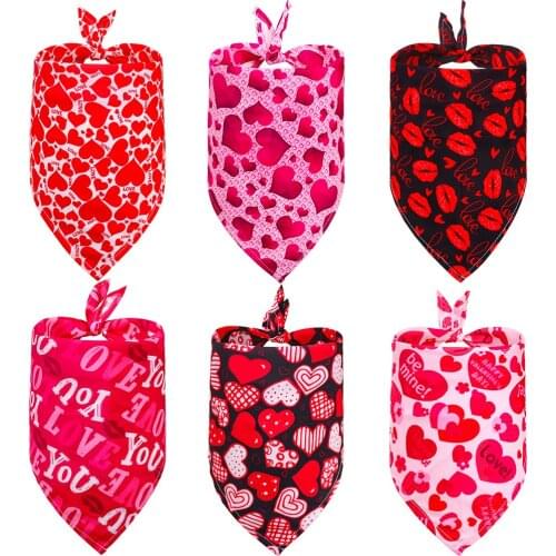 100pcs Valentines Day Dog Bandana Scarf Collars Love Heart Dog Accessories for Small Large Dog Bibs Bowties