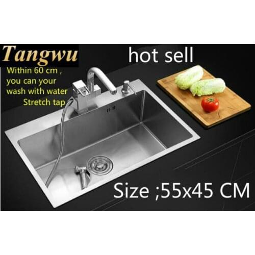 Free shipping kitchen manual sink single trough 304 stainless steel hot sell 550x450 MM