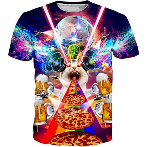 PLstar Cosmos Brand Women/Men 3d Print Hip Hop T-shirt CRAZY CAT Pizza T-SHIRT Streetwear Summer Tops XS-7XL