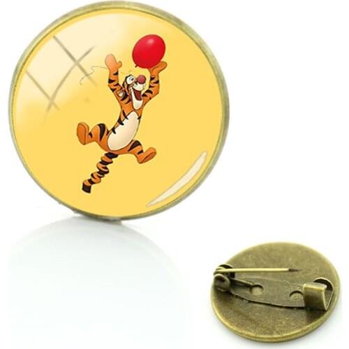 Disney Animated Character Jumping Tiger Brooch Personality Cabochon Art Picture Jewelry Badge Glass Pin Funny Dome Brooch Gift