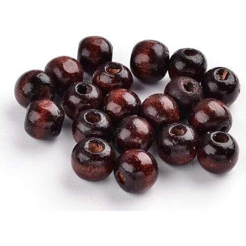 Jewelry Beads Wood Beads, Lead Free, Round, Dyed, Red, Brown, Black, Light Yellow, 7x6mm, Hole: 3mm