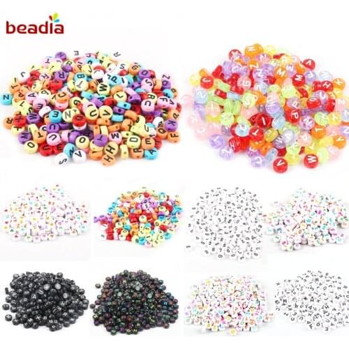 100 Pcs Acrylic Colorful Round Flat English Alphabet Letter Beads Black Alphabet For Childrens Enlightenment Accessories