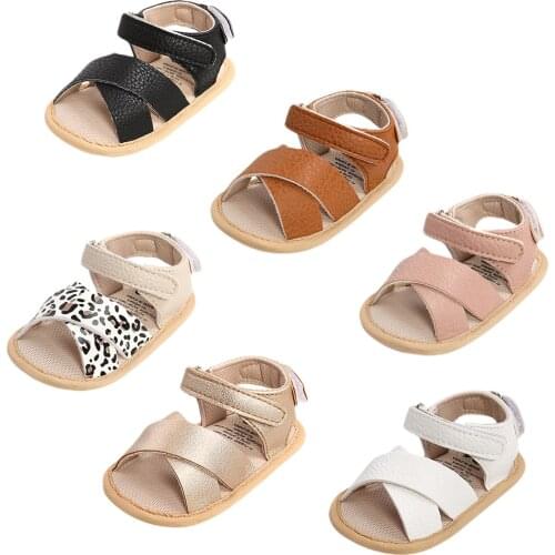 Kid Infant Baby Boys Girls Leather Sandals, Anti-Slip Open Toe Infant Flat Shoes with Criss Cross Strap