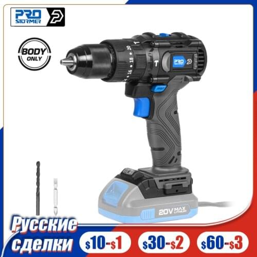 20V Brushless Hammer Drill 60NM Impact Cordless Electric Screwdriver Steel Wood Masonry Power Bare Tools By PROSTORMER