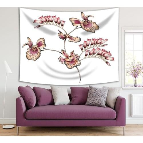Tapestry Orchid Flower Branch Natural Antique Decorating Floral Artwork Printed Purple Yellow