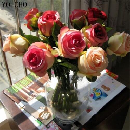 YO CHO Artificial Fake Flowers Small Silk Rose High-Quality Peony Floral bouquet wedding decoration China Artificial Flowers