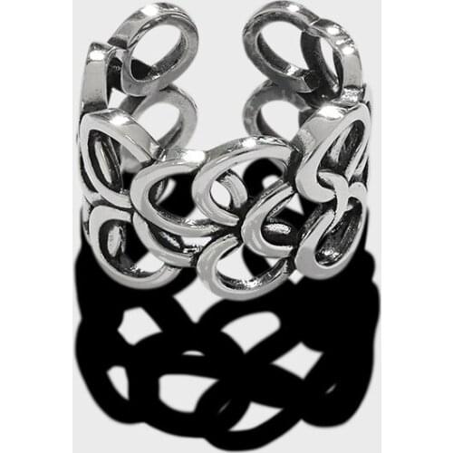 Vintage S925 sterling silver open ring Retro multi-layer circle ring female ins Korean Thai silver geometric Ring New Punk Style