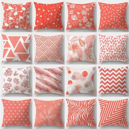 Coral Cushion Cover 45X45 Polyester Pillowcase Sofa Cushions Geometry Decorative Throw Pillows Home Decor Pillowcover