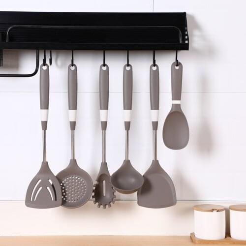 New Silicone cooking tool Non-stick Kitchen Cooking card position Non-slip design stainless steel silicone handle kitchenware