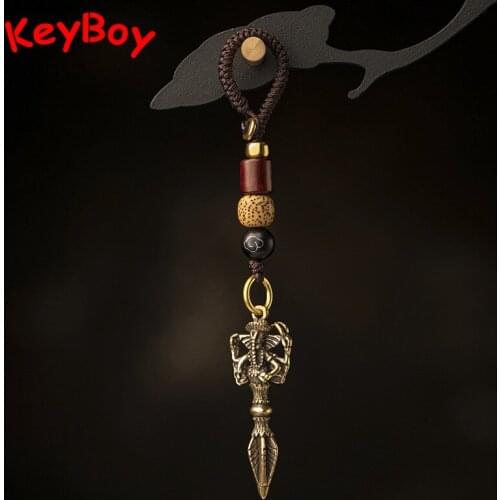 Brass Elephant God of Wealth Vajry Pestle Pendant for Keychain Necklace Lanyard Drive Out Demons Brass Lucky Car Keyring Hanging