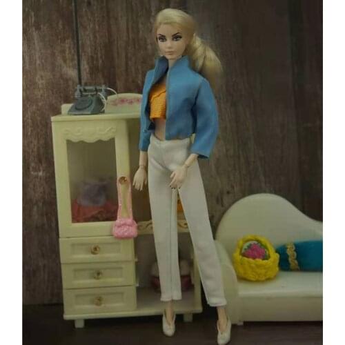 Fashion 11.5" Doll Outfits for Barbie Dolls Clothes Blue Coat Top White Pants Trousers Clothing 1/6 BJD Accessories Girl DIY Toy