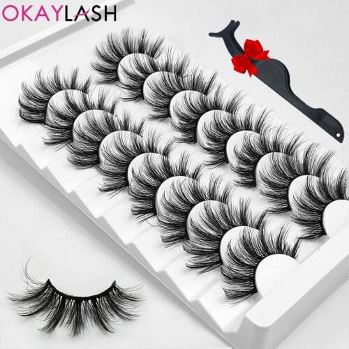 OKAYLASH 5/8 Pairs 3D Mink Lashes Fluffy Natural False Eyelashes Dramatic Volume Cat Eye Fake Lashes Makeup Silk Cilias in Bulk