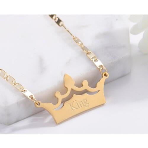 Personalized Crown Necklace With Laser Engraving Name Date Customized Stainless Steel Name Pendant Jewelry Gift For Men Women