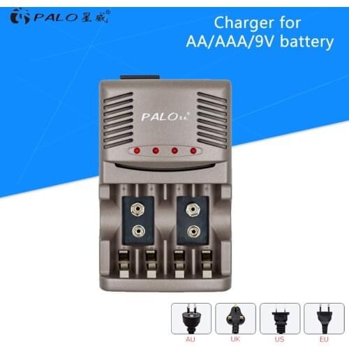 PALO High Quality Portable LED Indicator Light Smart Battery Charger For NIMH NICD AA AAA Flashlight LI-ION 9V 6F22 Rechargeable