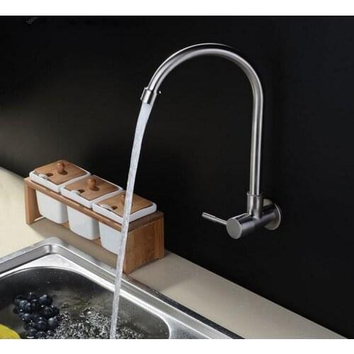 Rotated wash basin faucet single cold, Stainless Steel single hole basin faucet brushed, Kitchen sink basin faucet wall mounted