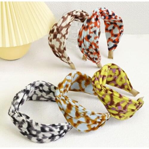 2021 New Leopard Womens Hairband High Elastic Hair Band Wide Side Cross Knot Headband For Adult Girls Headwear Turban