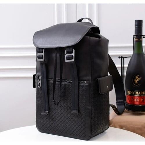 Fashion Cowhide Genuine Leather Men Woven Backpack Large Capacity Casual Travel Mountaineering Bag High Quality Luxury Backpack