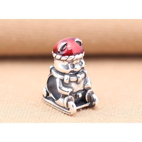 Authentic S925 DIY Jewelry Sleighing Cute Bear Charm fit Lady Bracelet Bangle Lady Gift Bead