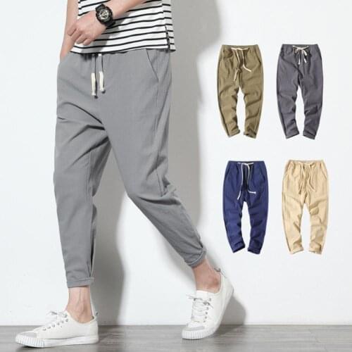 Cotton Joggers Men Solid Mens Harem Pants 2021 Summer Fitness Casual Ankle-Length Mens Trousers Streetwear Slim Male Pants