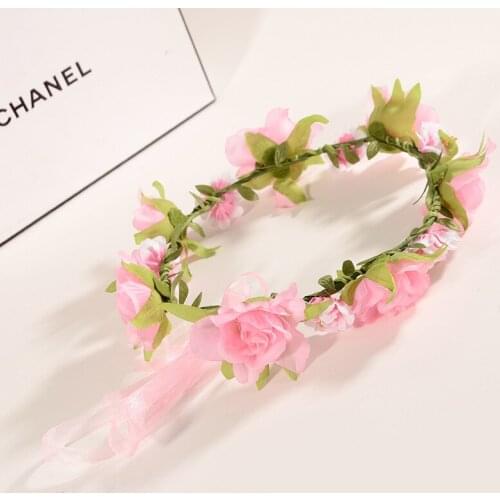 Wedding Flower Crown Holiday Headband Women White Rose Floral Head Wreath Bridesmaid Bridal Garland Headpiece Hair Accessories