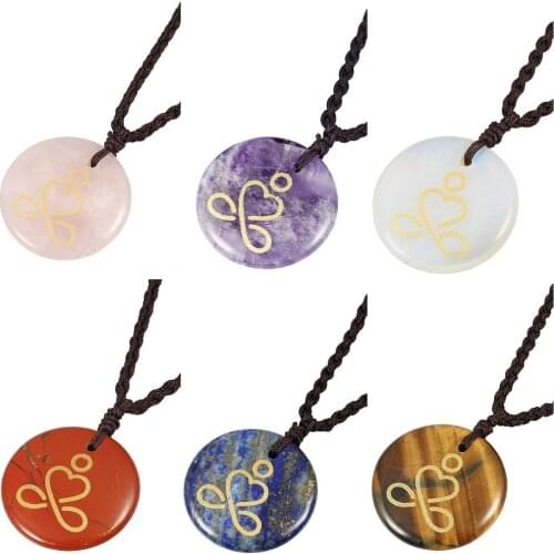 TUMBEELLUWA Healing Stone Engraved Chakra Yoga Reiki Pendant Necklace Adjustable Nylon Cord