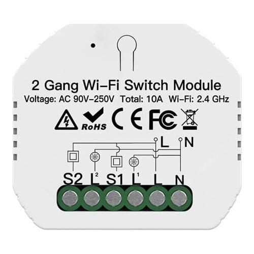 Wifi Smart Light Switch Diy Breaker Module Smart Life/Tuya APP Remote Control Work with Alexa Google Home 2 Gang 2 Way