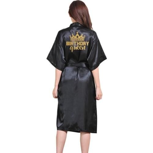 Custom Birthday queen & squad Hen Party Bachelor Party Bathrobe Dress Mid-Calf Robe Sleep Nightshirt Sleepwear