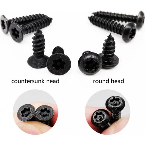 20pcs M3 M4 Black Steel Pin Six Lobe Torx Flat Countersunk Round Pan Button Head Tamper Proof Security Self Tapping Wood Screw