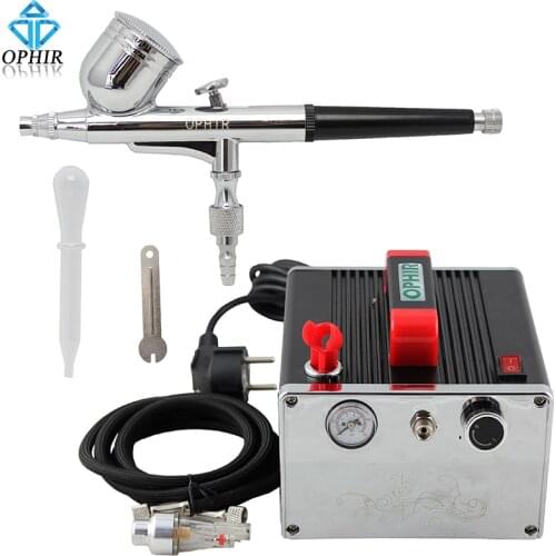 OPHIR Pro Airbrush Compressor Set Gravity Dual Action Airbrush Kit with Air Compressor for Temporary Tattoo Makeup _AC091+AC004