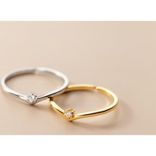 MloveAcc 925 Sterling Silver V Shape Rings for Women Single CZ Girls Casual Finger Rings Jewelry