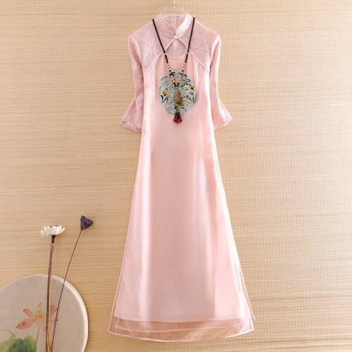 Hi-end Spring Summer 2020 Women Cheongsam Dress Embroidery Slim Elegant Lady Chinese Style A-line Party Qiapo Dress S-XXL