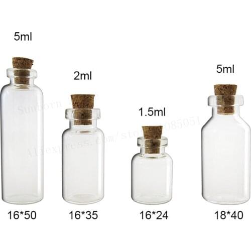100pcs 1.5ml 2ml 5ml Tiny Small Clear Bottle with Cork DIY Wish Bottles Vials For Wedding Holiday Decoration Gift Storage